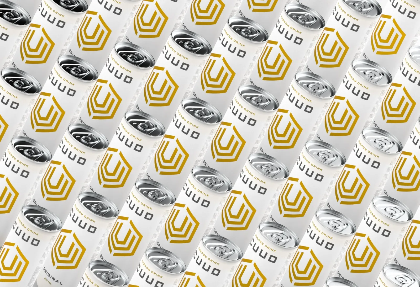 Diagonales Muster aus sich wiederholenden CUUD Energy Drink Dosen